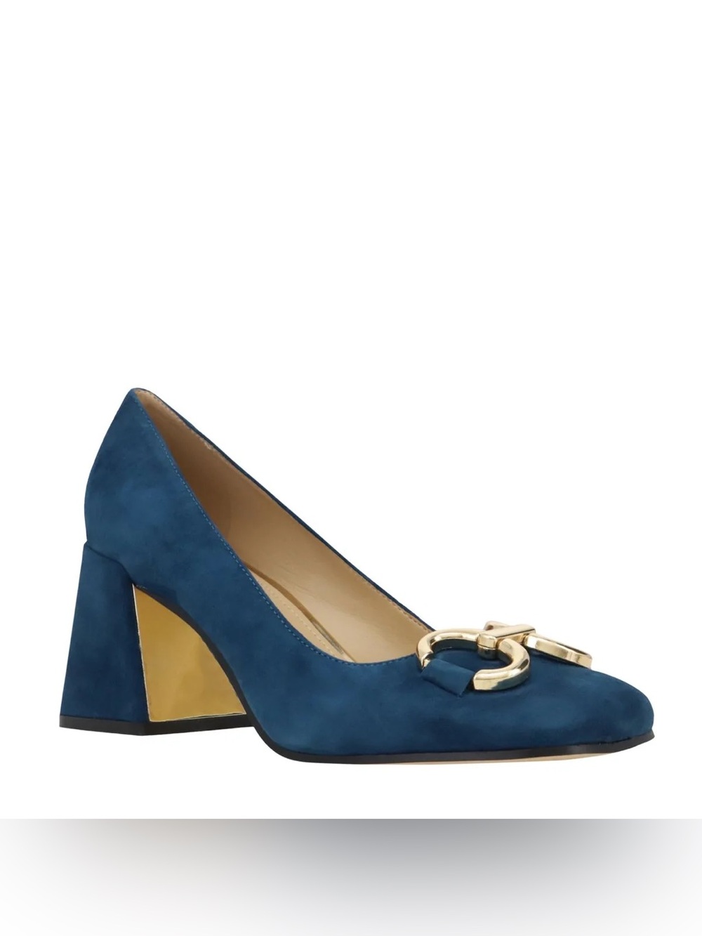 Nine West Caven Square Toe Block Heel Dress Pumps with Gold Hardware